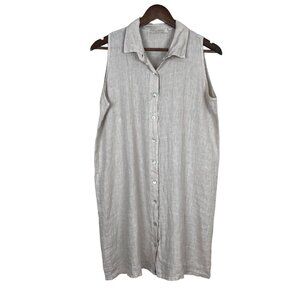 Stella Martini Tunic Top Women Small Beige 100% Linen Button Up Sleeveless Italy